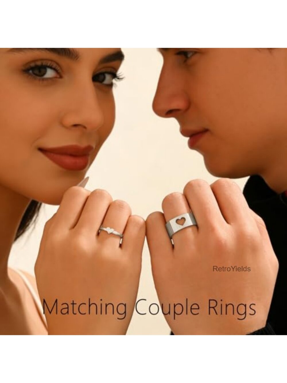 Matching Heart Rings for Couples Stainless Steel Promise Rings Set - Picture 3 of 6